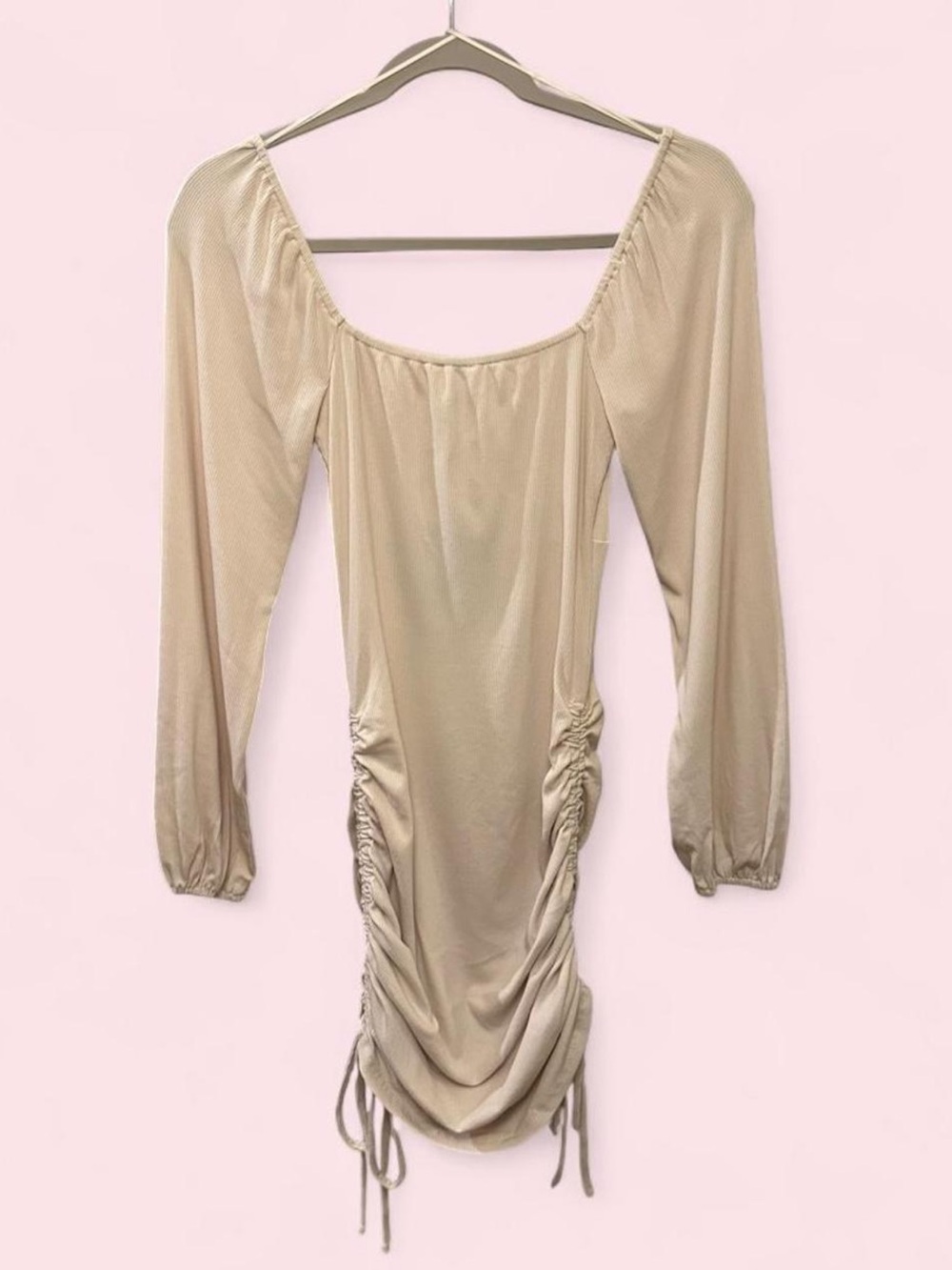 Le Lis Beige Ruched Long Sleeve Chemise